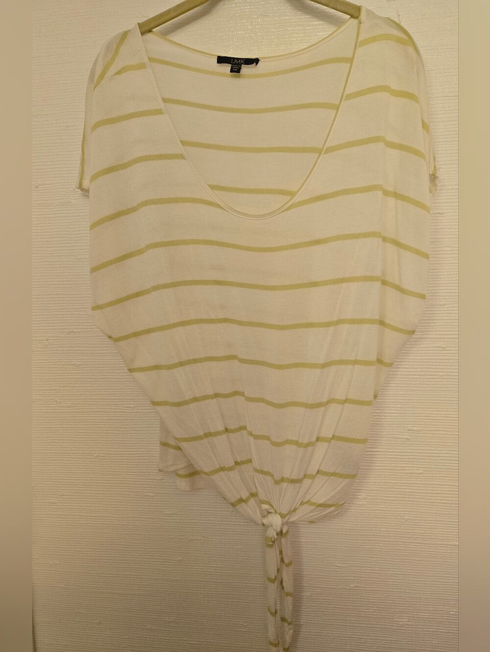 LMK White & Lime Green Striped Tie-Front Women’s Top - XS